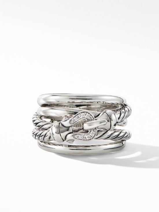 David Yurman Jewelry - David Yurman Crossover Buckle Ring in Sterling Silver with Pavé Diamonds